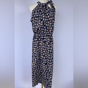 Maison Jules by Anthropologie‎ High Neck Sleeveless Dress Beach Hut Pattern Med